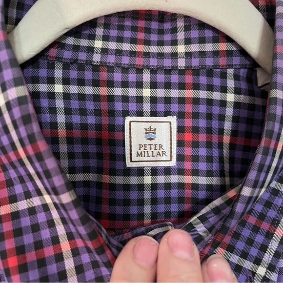 Peter Millar Purple Plaid Button Down Long Sleeve Shirt - Picture 7 of 11
